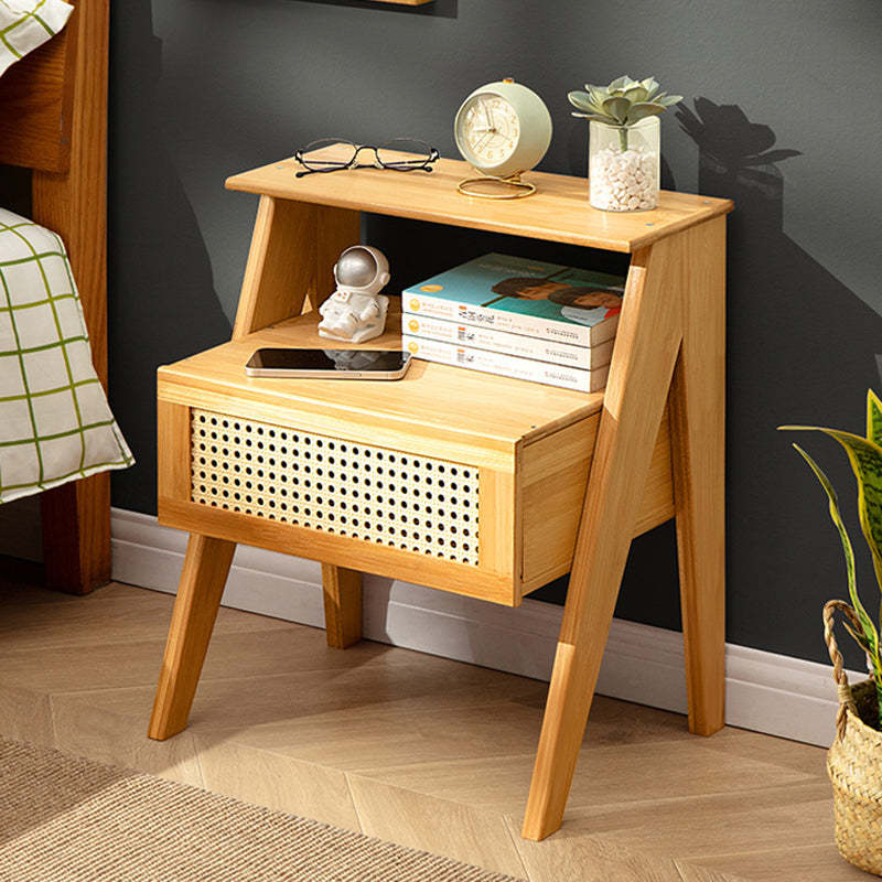 Contemporary Bamboo 1-Drawer Cube Nightstand