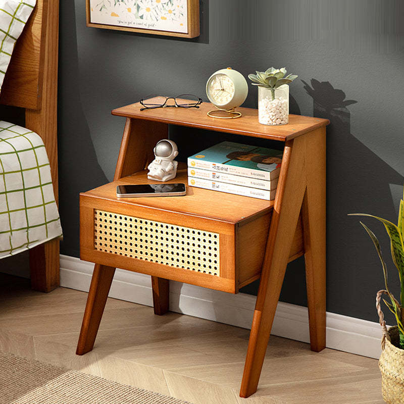 Contemporary Bamboo 1-Drawer Cube Nightstand