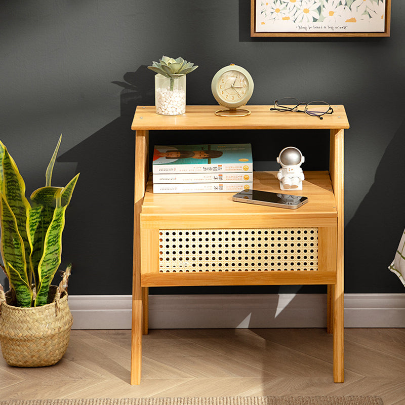 Contemporary Bamboo 1-Drawer Cube Nightstand