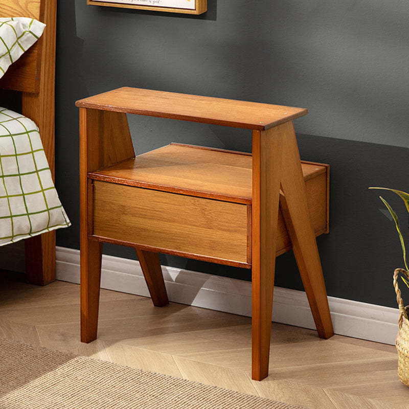 Contemporary Bamboo 1-Drawer Cube Nightstand