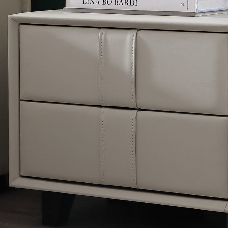 Scandinavian Wood Leather 2-Drawer Nightstand