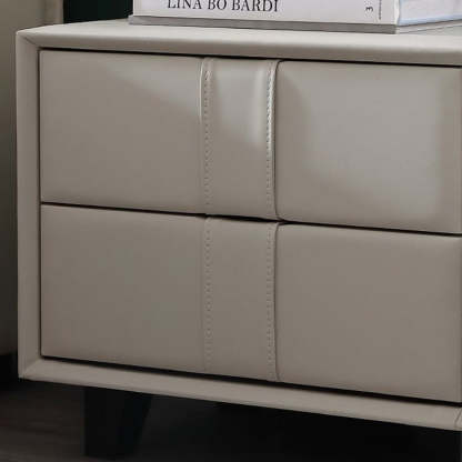 Scandinavian Wood Leather 2-Drawer Nightstand
