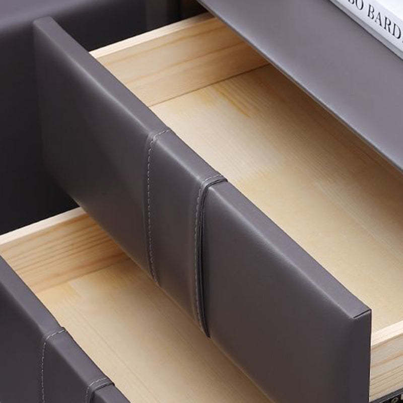 Scandinavian Wood Leather 2-Drawer Nightstand