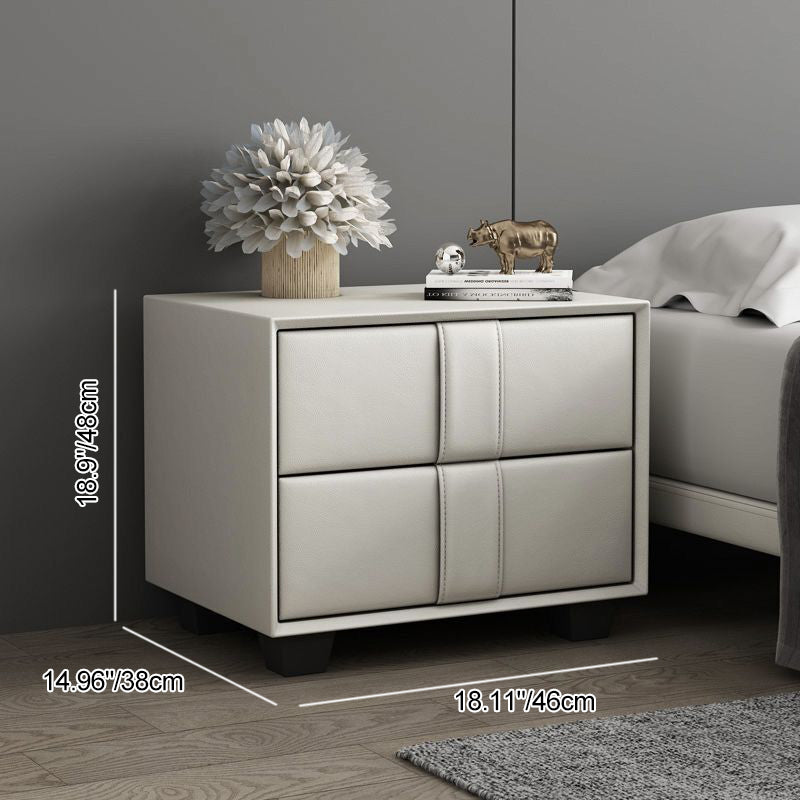 Scandinavian Wood Leather 2-Drawer Nightstand