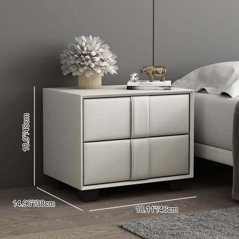 Scandinavian Wood Leather 2-Drawer Nightstand