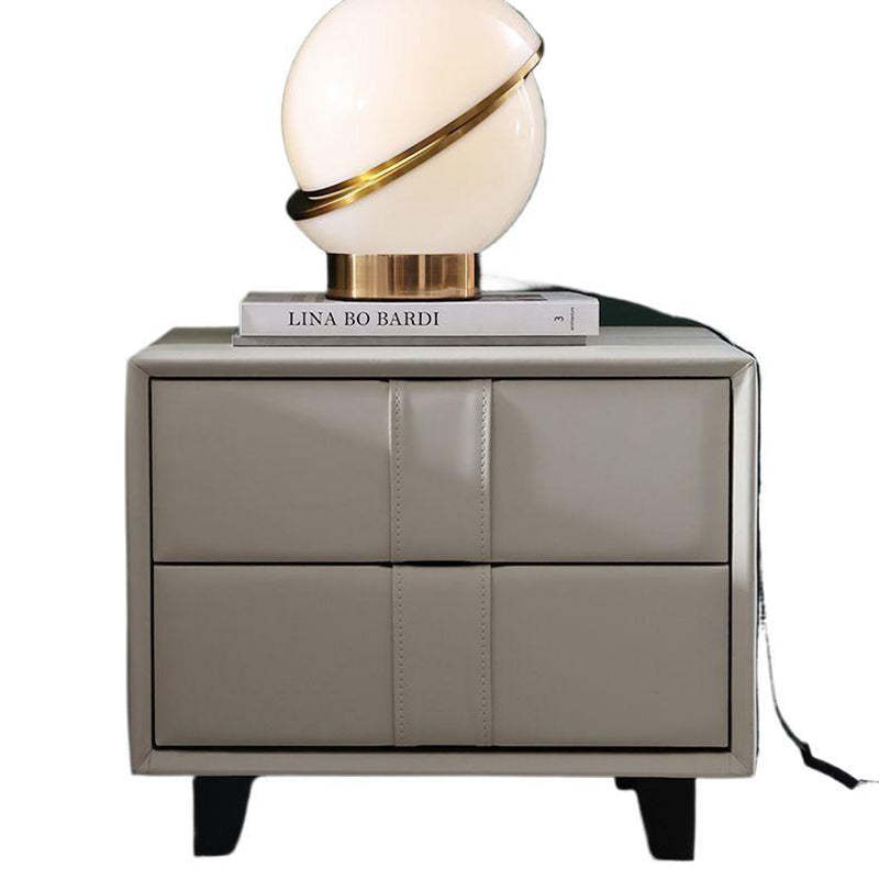 Scandinavian Wood Leather 2-Drawer Nightstand