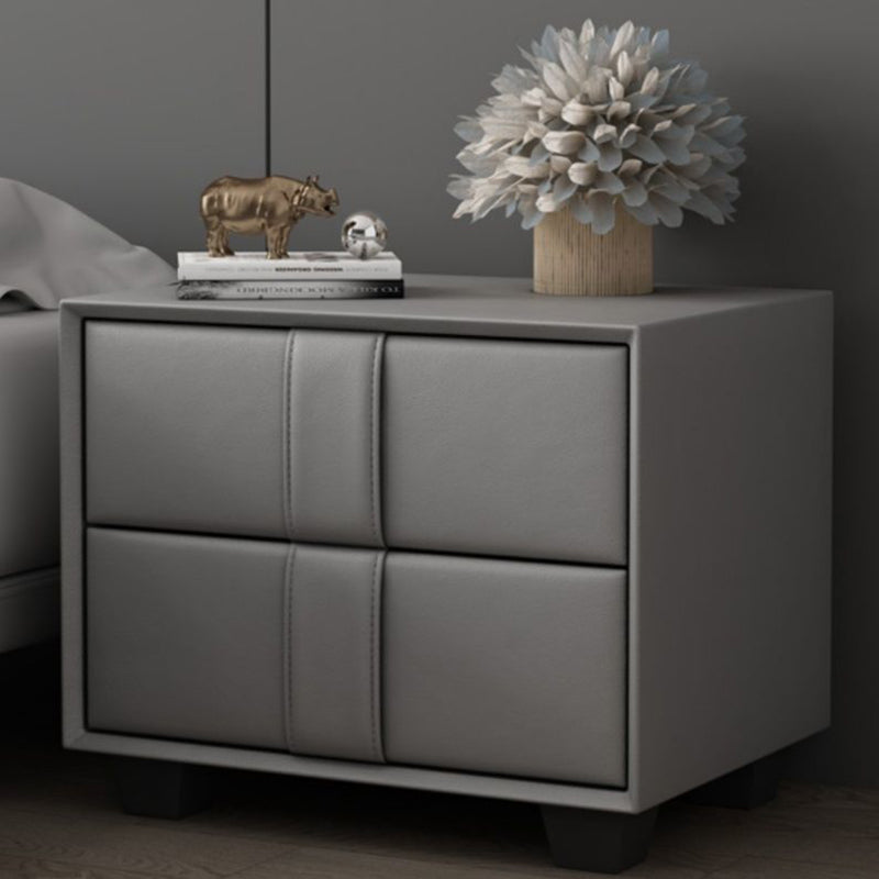 Scandinavian Wood Leather 2-Drawer Nightstand — Dark Gray