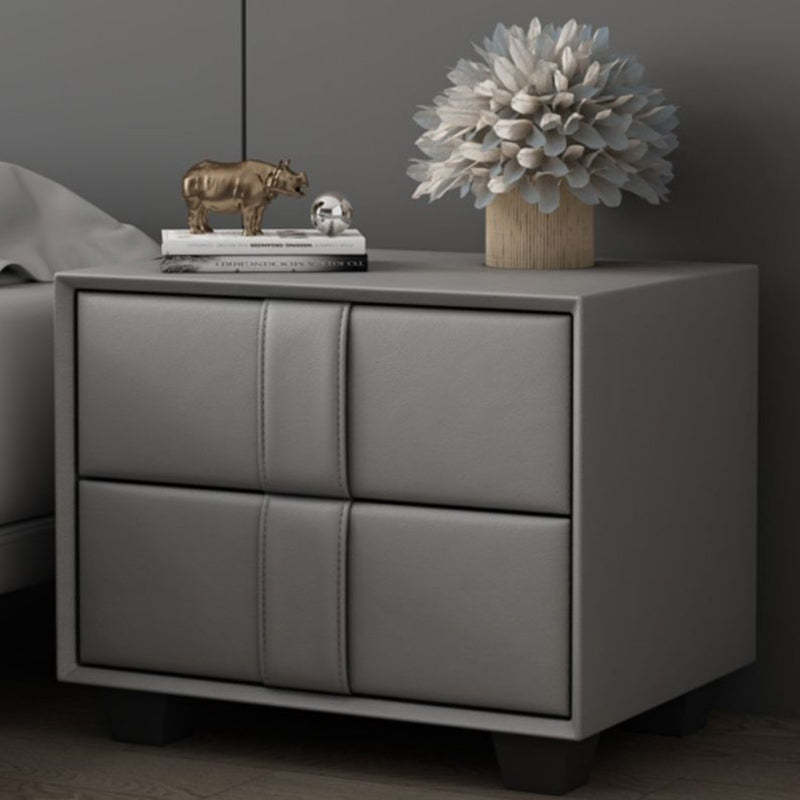 Scandinavian Wood Leather 2-Drawer Nightstand — Dark Gray