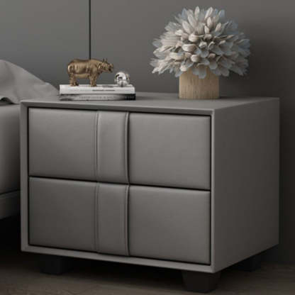 Scandinavian Wood Leather 2-Drawer Nightstand — Dark Gray