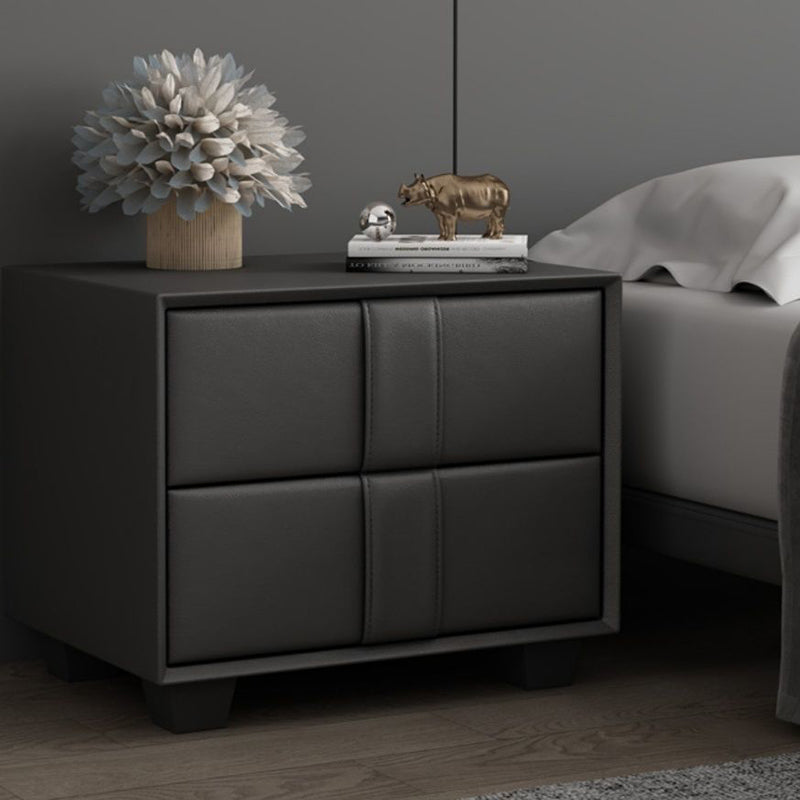 Scandinavian Wood Leather 2-Drawer Nightstand