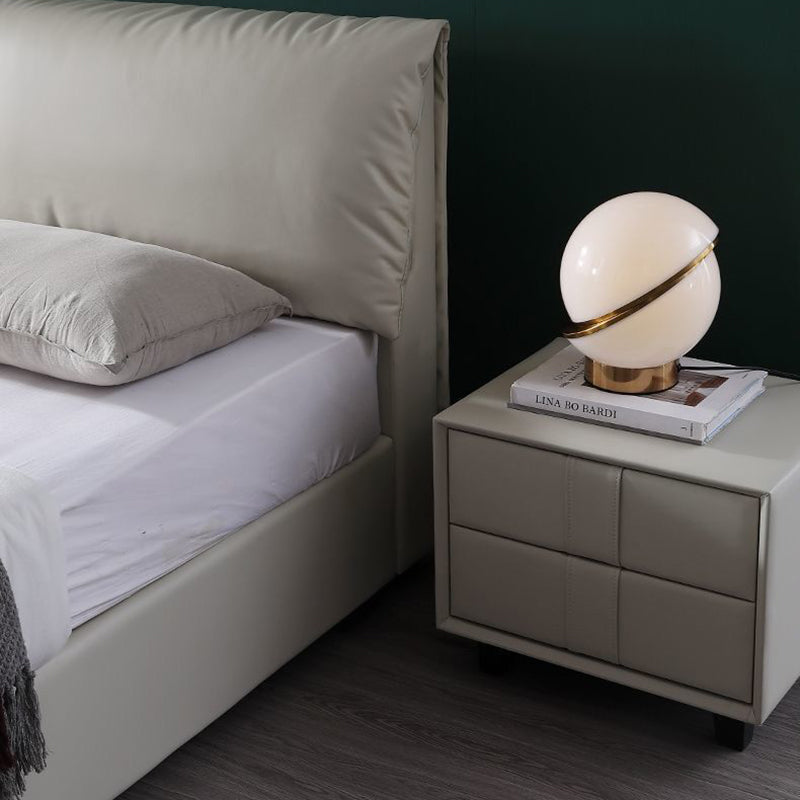 Scandinavian Wood Leather 2-Drawer Nightstand