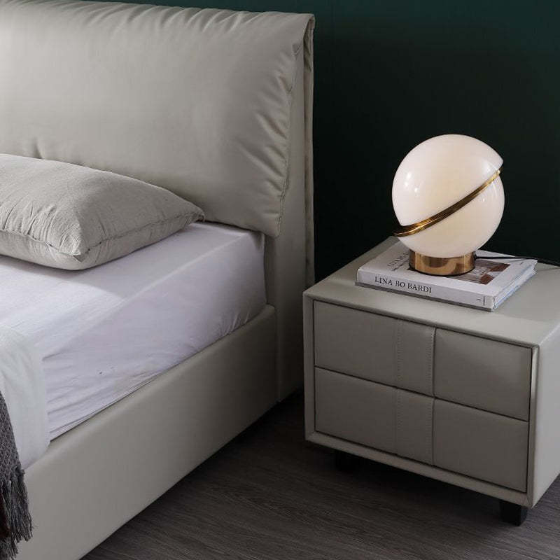 Scandinavian Wood Leather 2-Drawer Nightstand
