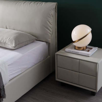 Scandinavian Wood Leather 2-Drawer Nightstand