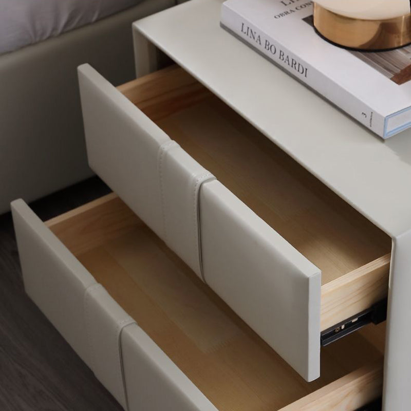 Scandinavian Wood Leather 2-Drawer Nightstand