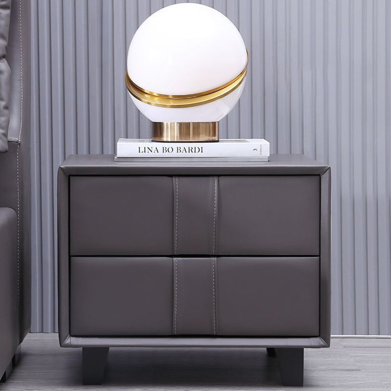 Scandinavian Wood Leather 2-Drawer Nightstand