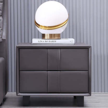 Scandinavian Wood Leather 2-Drawer Nightstand