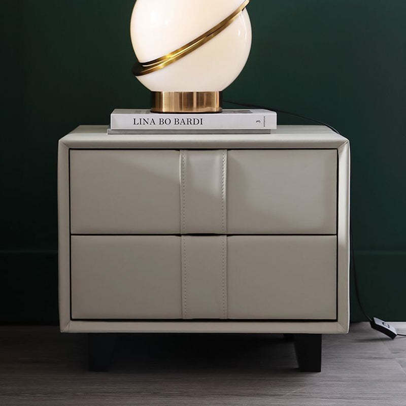 Scandinavian Wood Leather 2-Drawer Nightstand