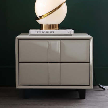 Scandinavian Wood Leather 2-Drawer Nightstand