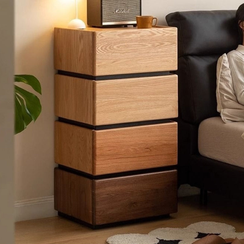 Japanese Solid Wood 1-Drawer Side Table — Walnut Color