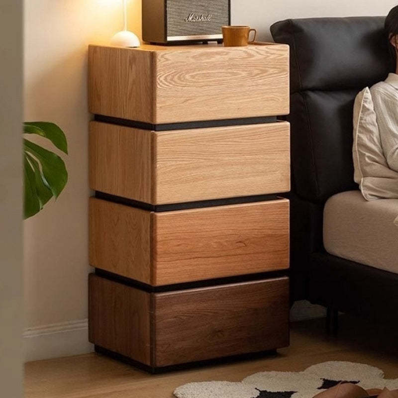 Japanese Solid Wood 1-Drawer Side Table — Walnut Color