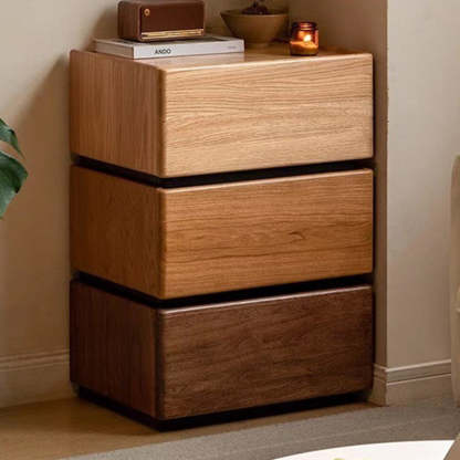 Japanese Solid Wood 1-Drawer Side Table — Red Oak Color