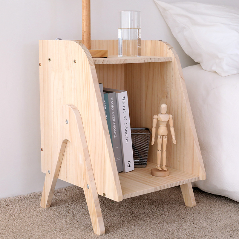 Modern Trapezoid Solid Wood Cabinet Side Table