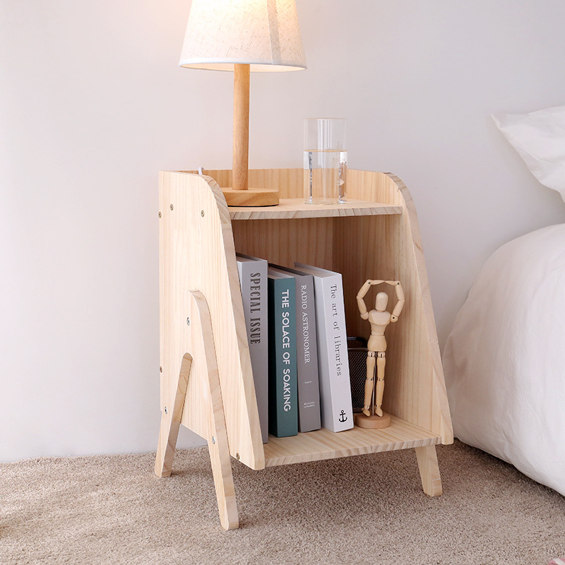 Modern Trapezoid Solid Wood Cabinet Side Table — Wood Color