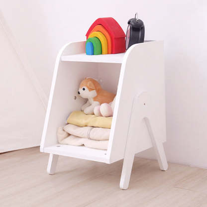 Modern Trapezoid Solid Wood Cabinet Side Table — White