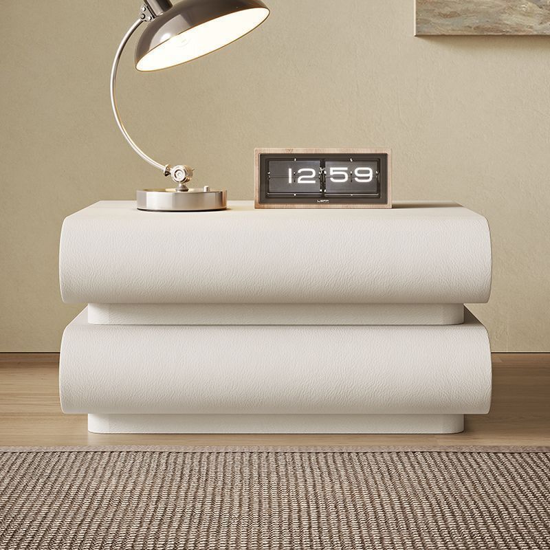 Nordic Wood Leather 2-Drawer Nightstand — 2 / Khaki