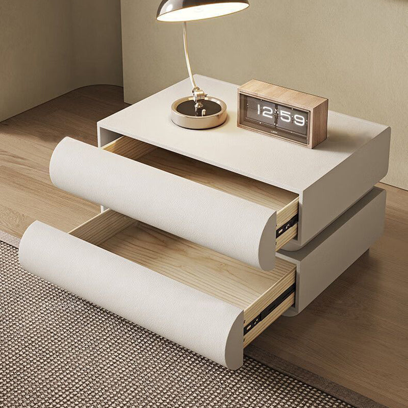 Nordic Wood Leather 2-Drawer Nightstand — 2 / Coffee Color