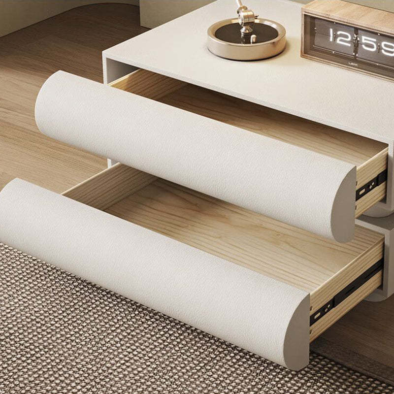 Nordic Wood Leather 2-Drawer Nightstand — 3 / Off White