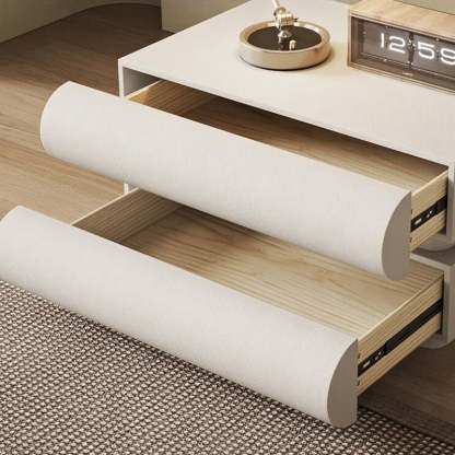Nordic Wood Leather 2-Drawer Nightstand — 3 / Off White