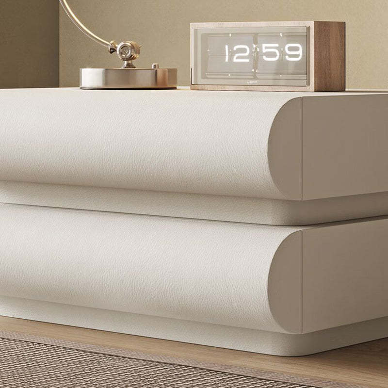 Nordic Wood Leather 2-Drawer Nightstand — 3 / Khaki