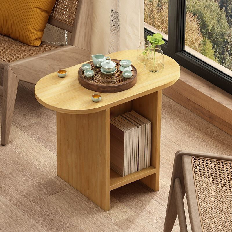Japanese Semicircle Solid Wood 3-Tier Side Table — Wood Color