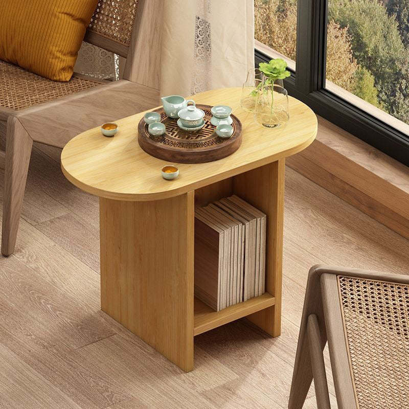 Japanese Semicircle Solid Wood 3-Tier Side Table — Wood Color