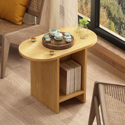 Japanese Semicircle Solid Wood 3-Tier Side Table — Wood Color