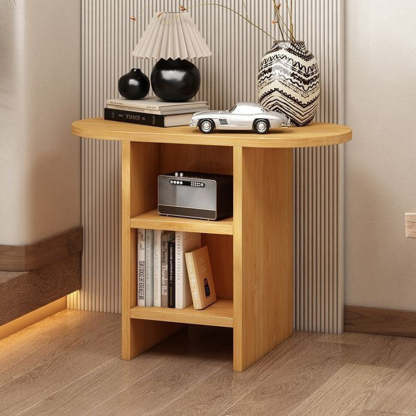 Japanese Semicircle Solid Wood 3-Tier Side Table