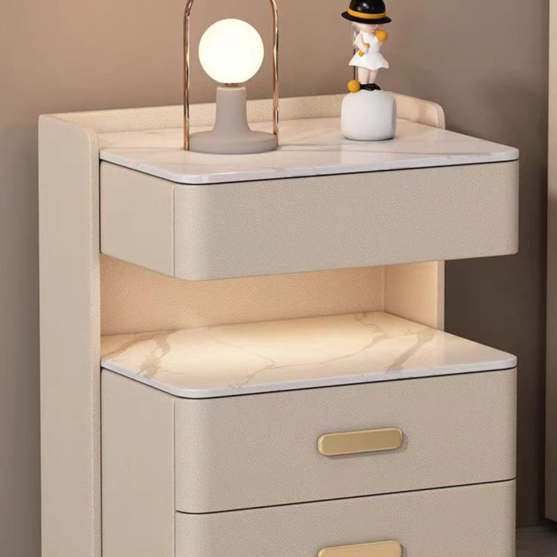 Nordic Solid Wood 3-Drawer Nightstand — With Safe & Sensor Light / Champagne