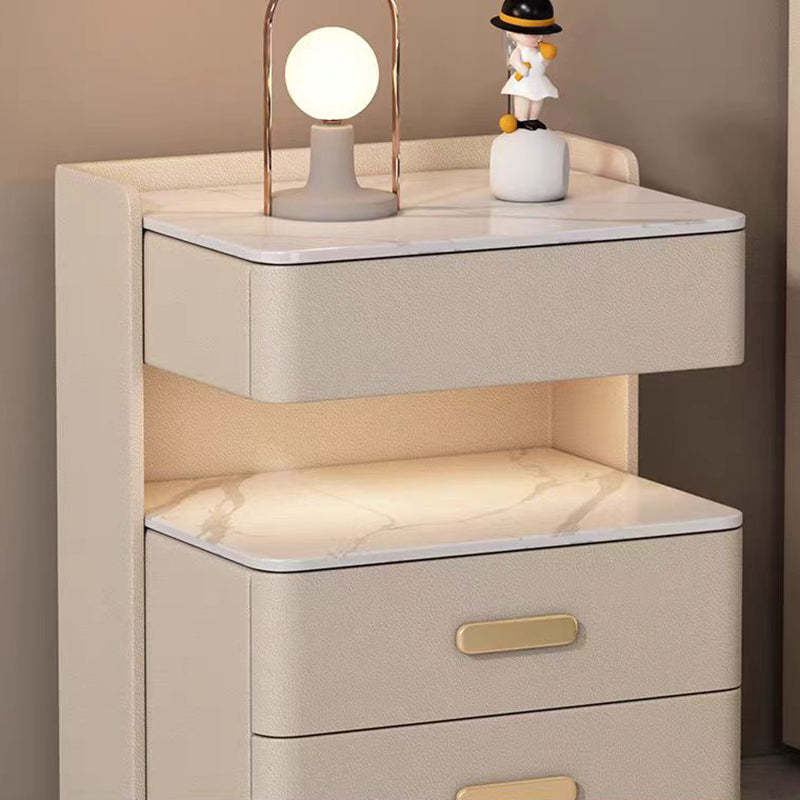 Nordic Solid Wood 3-Drawer Nightstand — With Safe & Sensor Light / Champagne