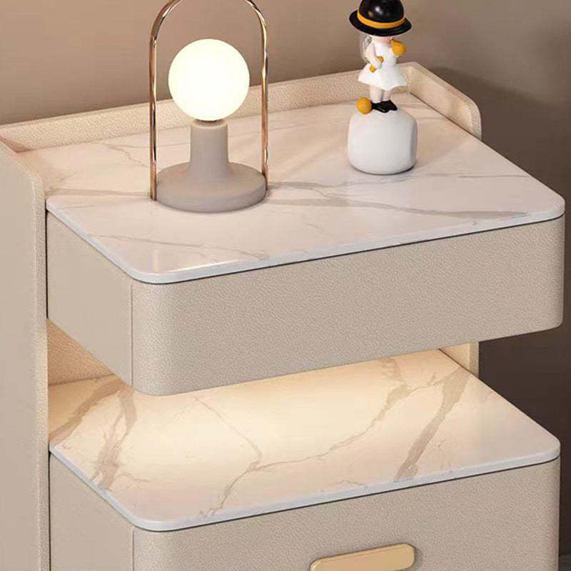 Nordic Solid Wood 3-Drawer Nightstand — With Safe & Sensor Light / Off White