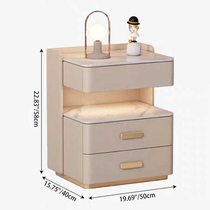 Nordic Solid Wood 3-Drawer Nightstand — Without Safe & Sensor Light / Light Gray