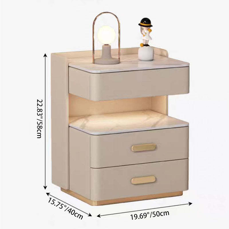 Nordic Solid Wood 3-Drawer Nightstand — Without Safe & Sensor Light / Light Gray