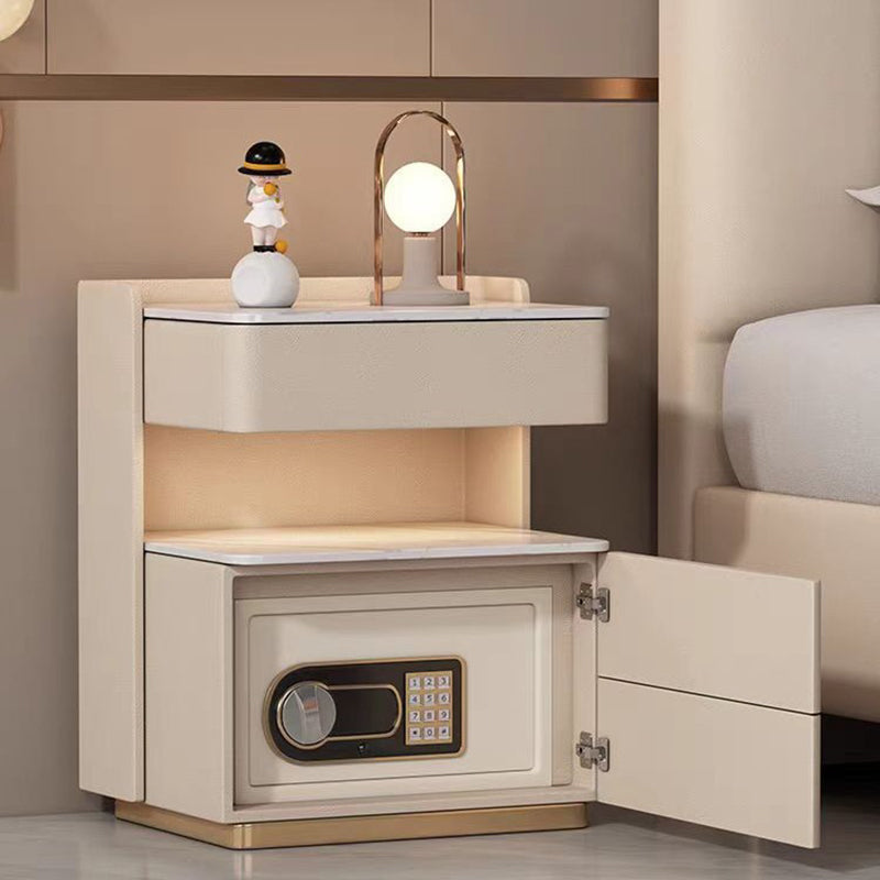 Nordic Solid Wood 3-Drawer Nightstand — With Safe & Sensor Light / Dark Gray