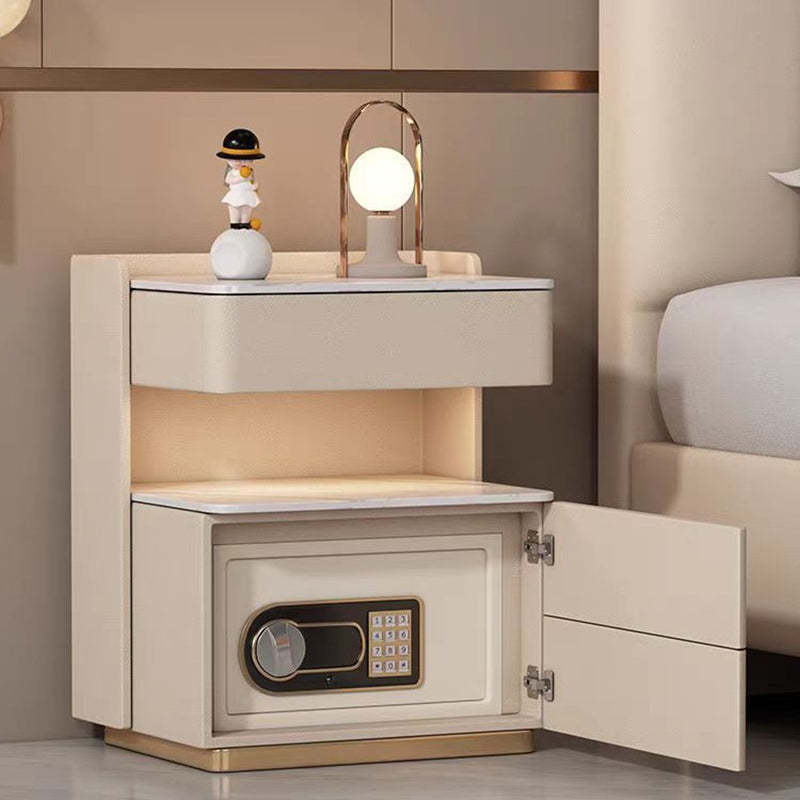 Nordic Solid Wood 3-Drawer Nightstand — With Safe & Sensor Light / Dark Gray