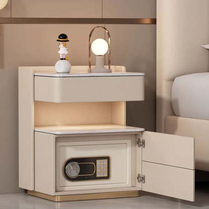 Nordic Solid Wood 3-Drawer Nightstand — With Safe & Sensor Light / Dark Gray