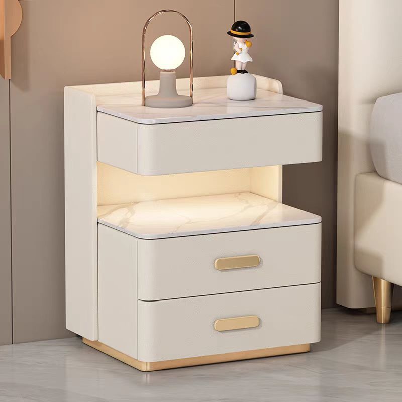 Nordic 3-drawer solid gray nightstands in wood — Without Safe & Sensor Light / Off White