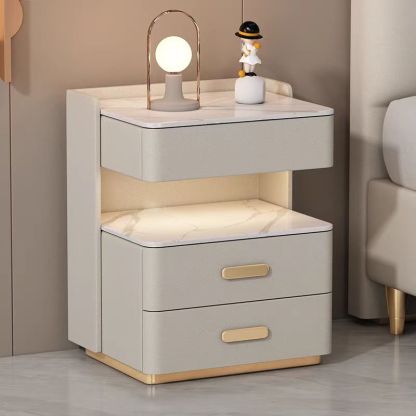 Nordic Solid Wood 3-Drawer Nightstand — Without Safe & Sensor Light / Beige