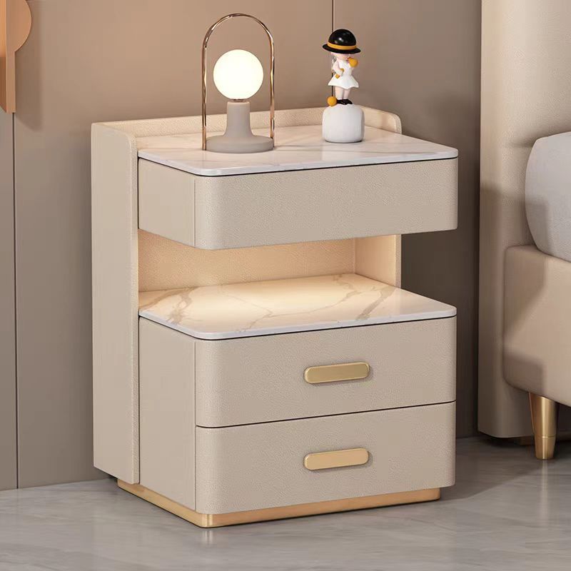 Nordic Solid Wood 3-Drawer Nightstand — Without Safe & Sensor Light / Champagne