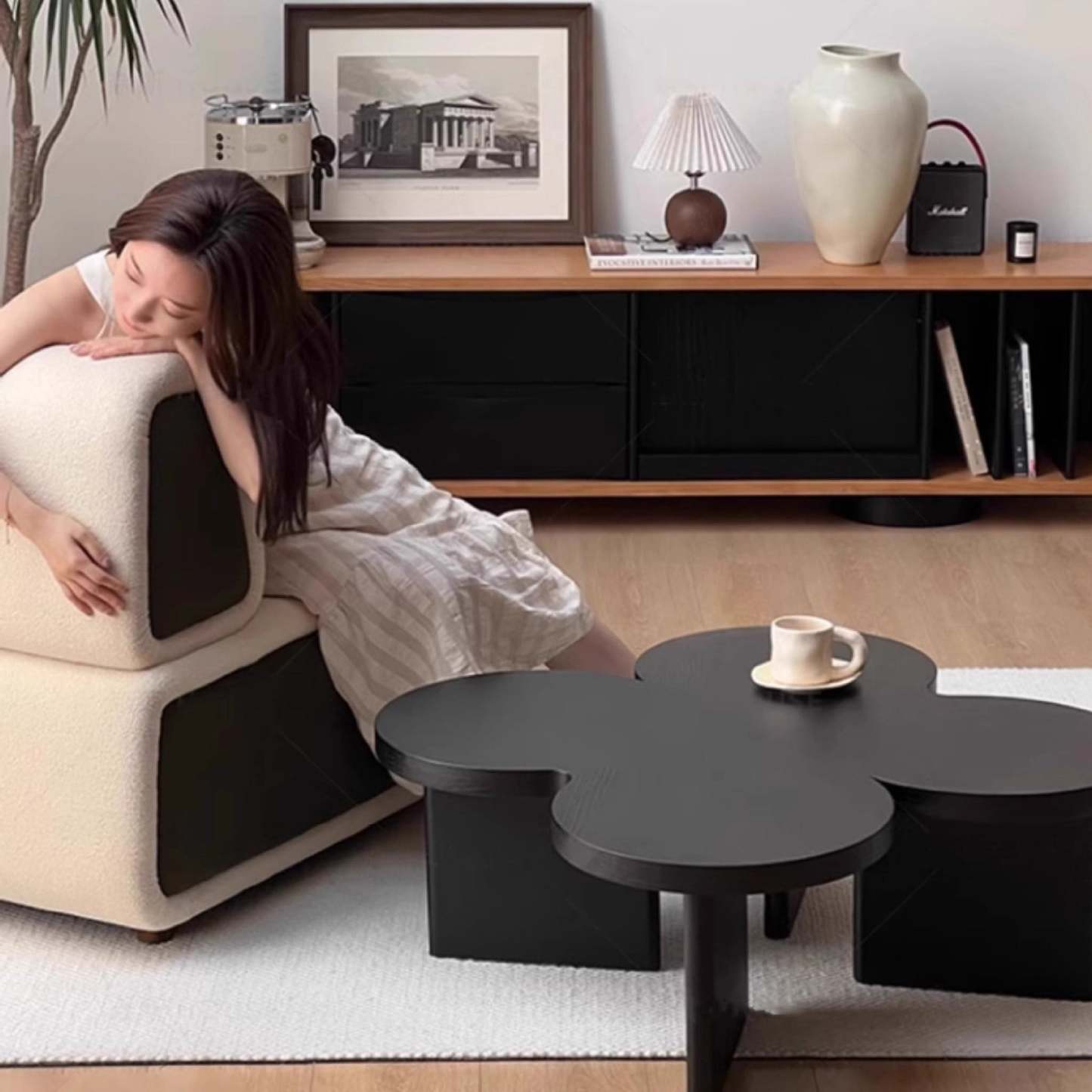 French Splicing Butterfly Rubber Wood Coffee Table