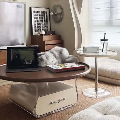 Scandinavian Cream Acrylic 1-Drawer Coffee Table